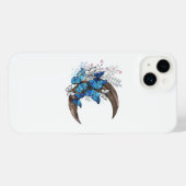 木製の三日月形の青い蝶 iPhoneケース (裏面横)