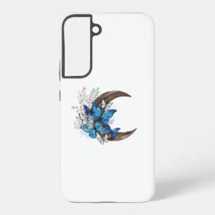 木製の三日月形の青い蝶 SAMSUNG GALAXY S22+ケース