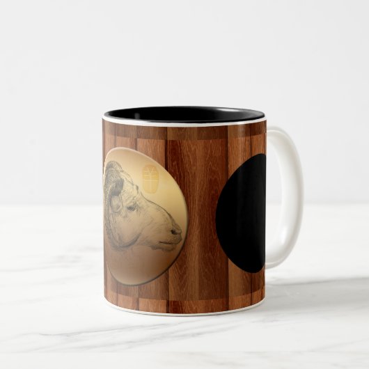 木製の中国のなラム年の(占星術の)十二宮図の誕生日のマグ ツートーンマグカップ (正面右)