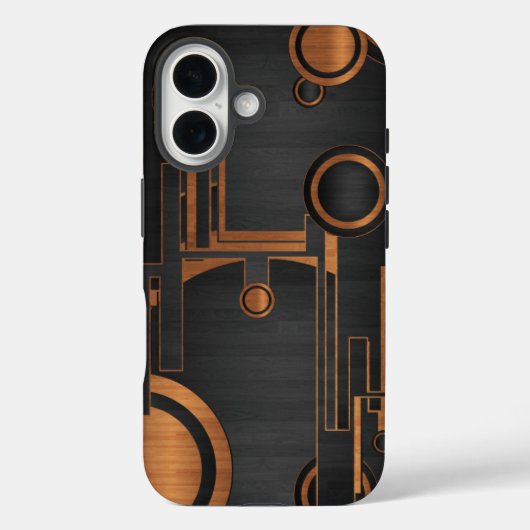 木製の円を持つ黒い金属 Case-Mate iPhoneケース (裏面)