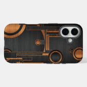 木製の円を持つ黒い金属 Case-Mate iPhoneケース (裏面 (横))
