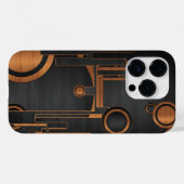 木製の円を持つ黒い金属 Case-Mate iPhoneケース (裏面 (横))