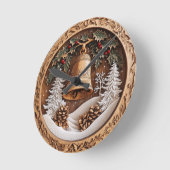 木製の冬の鐘、手作りのAIデザイン時計 ラウンド壁時計 (傾斜)