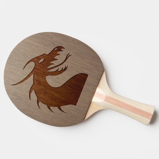 木製の効果で刻まれるドラゴンの頭部 卓球ラケット (横)