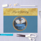 木製の十字および金ゴールドホイルが付いている海のイエス・キリスト 薄葉紙 (クラフト)