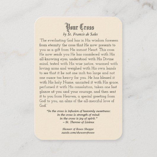 木製の十字の神聖なハートの天使の花の神聖なカード 名刺 (裏面)