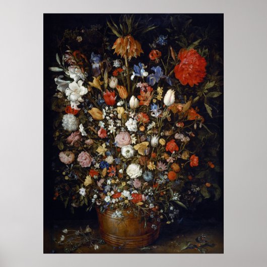 木製の容器の花 ポスター (正面)