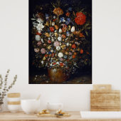 木製の容器の花 ポスター (キッチン)