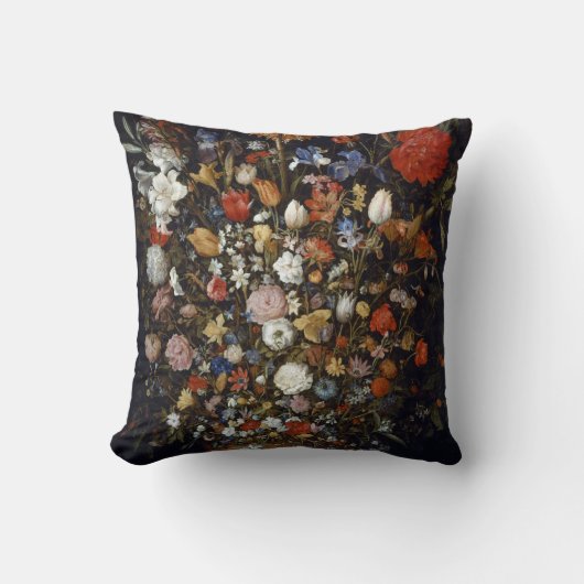 木製の容器の花（Jan Brueghel著） クッション (正面)