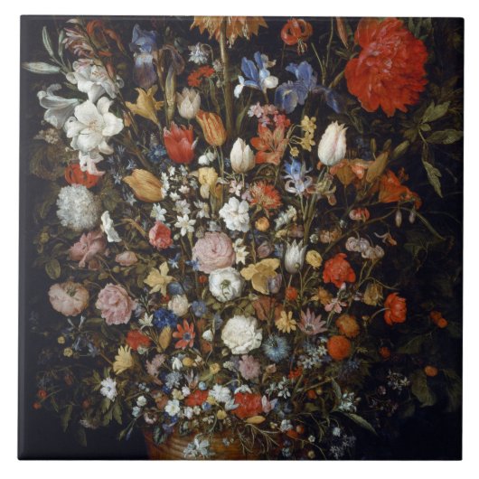 木製の容器の花（Jan Brueghel著） タイル (正面)