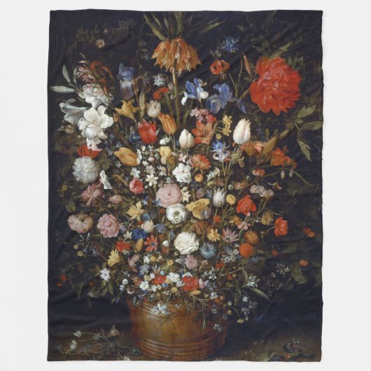 木製の容器の花（Jan Brueghel著） フリースブランケット (正面)