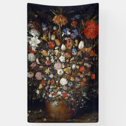 木製の容器の花（Jan Brueghel著） 横断幕 (縦)