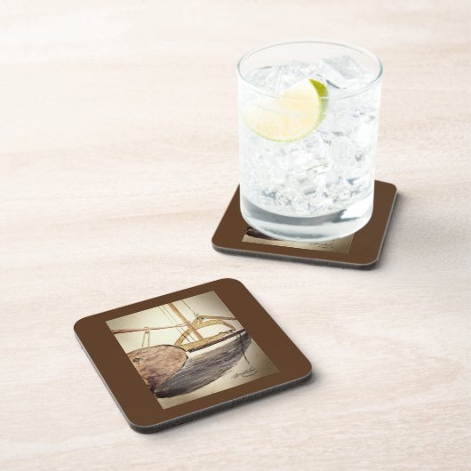 木製の帆船スケッチ – 懸命プラスチックコースター コースター (右側)