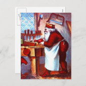 木製の店のエプロン研修会で忙しいヴィンテージサンタ シーズンポストカード (正面/裏面)