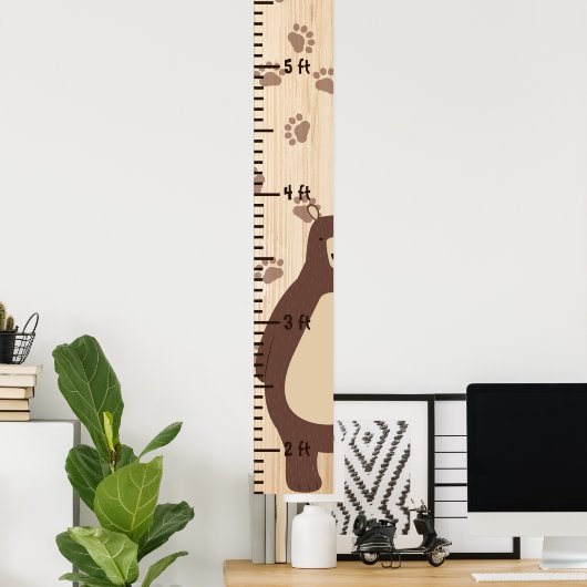 木製の成長の高さチャート定規クマのテディ ポスター (ホームオフィス)