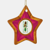 木製の星の木製の錯覚の写真のボーダー セラミックオーナメント (右)