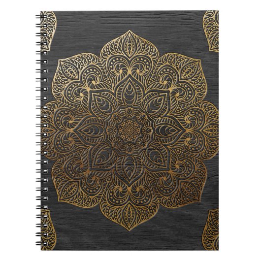 木製の曼荼羅金ゴールド ノートブック (正面)