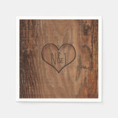 木製の木のハート素朴の結婚彫刻 スタンダードカクテルナプキン (正面)