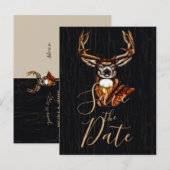 木製の木の鹿の素朴なカントリー風セーブ・ザ・デート 案内ポストカード (正面/裏面)