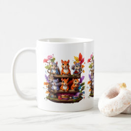 木製の本棚のリス コーヒーマグカップ