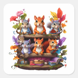 木製の本棚のリス スクエアシール