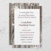 木製の板のようなくすんだレースのウェディング招待状（ホワイト） 招待状 (正面/裏面)