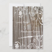木製の板のようなくすんだレースのウェディング招待状（ホワイト） 招待状 (裏面)