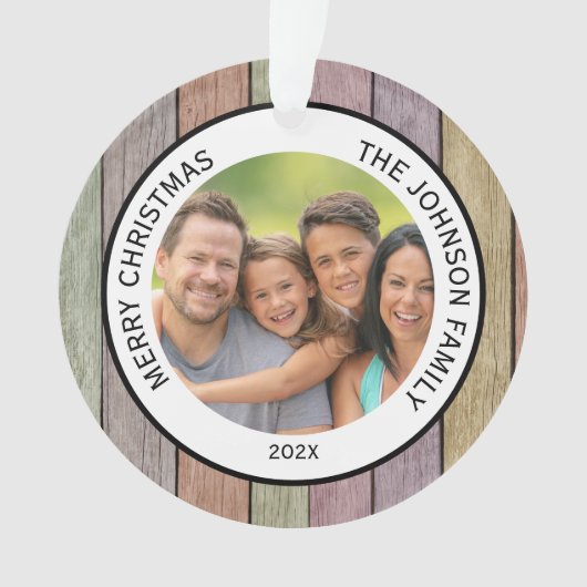 木製の板のファミリーフォト オーナメント (正面)