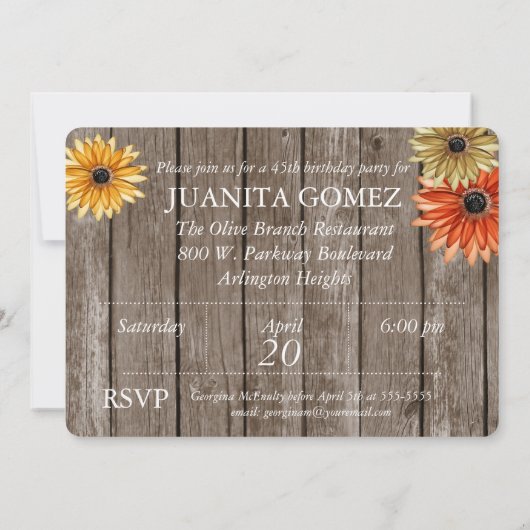 木製の板の秋によってはカスタムな誕生日の招待が開花します 招待状 (裏面)