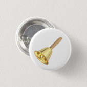 木製の柄を持つ金色のハンドベル 缶バッジ (正面&裏面)