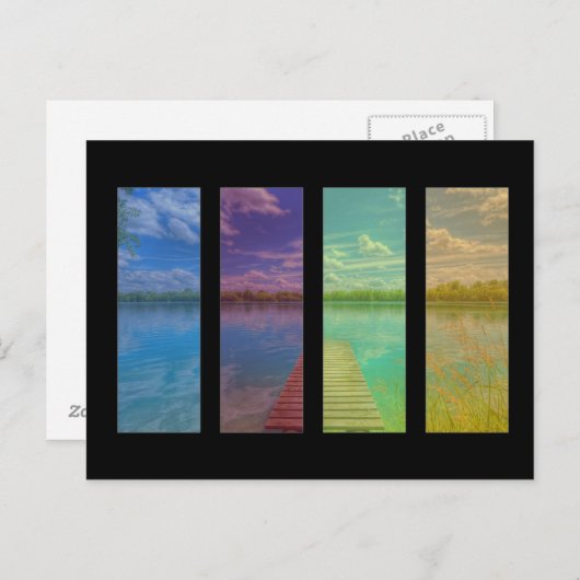 木製の桟橋の風景と穏やかな湖のシーン ポストカード (正面/裏面)