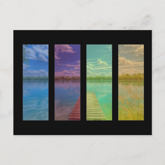 木製の桟橋の風景と穏やかな湖のシーン ポストカード (正面)