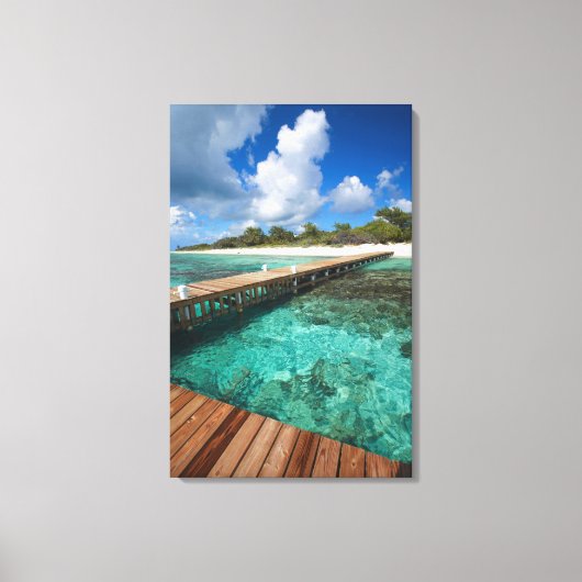 木製の桟橋ビーチ キャンバスプリント (正面)