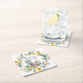 木製の椅子とイースターエッグとフローライースター スクエアペーパーコースター (インサイチュ)