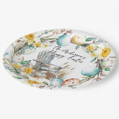 木製の椅子とイースターエッグとフローライースター ペーパープレート (アングル)