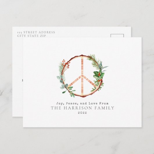 木製の植物学的な平和のサイン ラブ ジョイ クリスマス (正面/裏面)