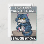 木製の止り木に止まるサファイアネコ ポストカード (正面/裏面)