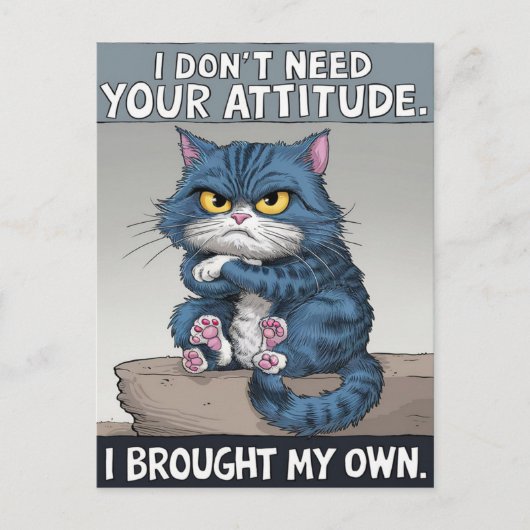 木製の止り木に止まるサファイアネコ ポストカード (正面)