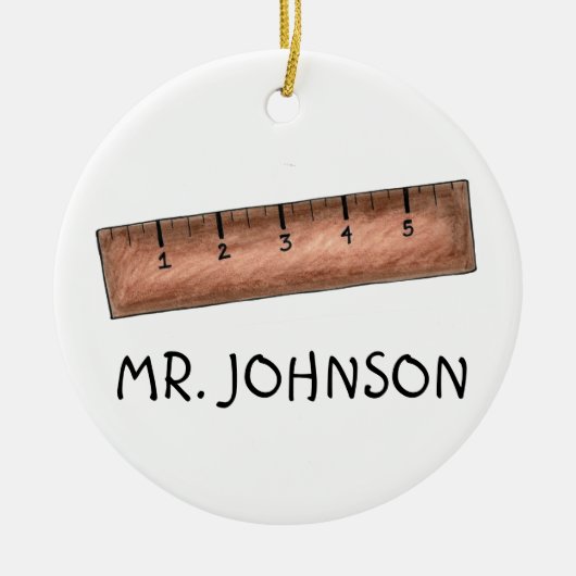 木製の測定スティックスクールルーラー数学先生 セラミックオーナメント (正面)
