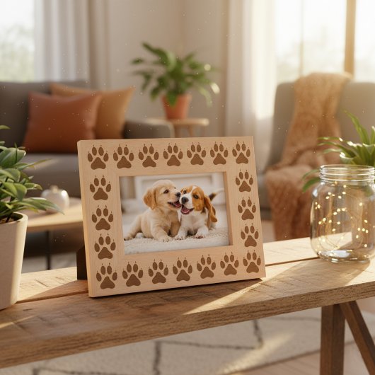 木製の犬の足跡の写真立て 6" x 4" 横向き レーザー彫刻フレーム