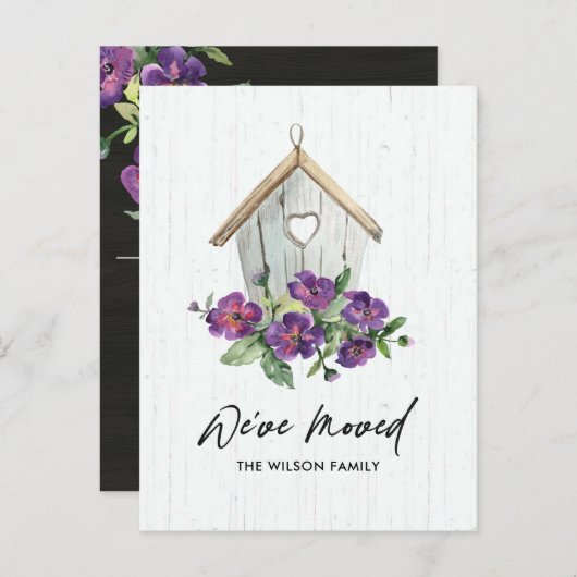 木製の白いフローラバードハウス新しいアドレスを移動 案内ポストカード (正面/裏面)