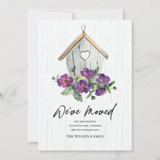 木製の白いフローラバードハウス新しいアドレスを移動 案内状 (正面)