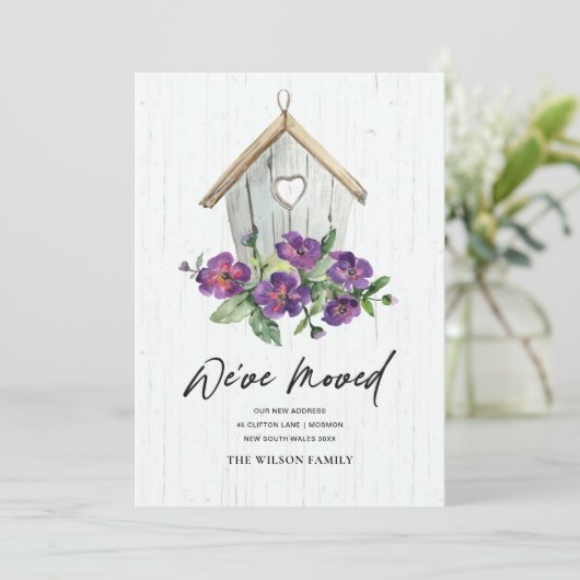 木製の白いフローラバードハウス新しいアドレスを移動 案内状 (スタンド正面)