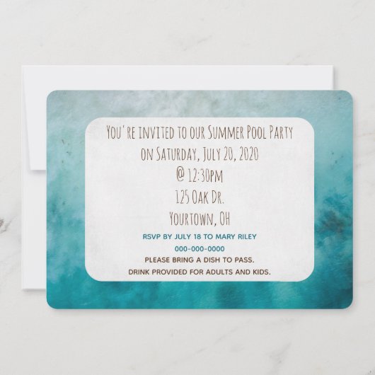 木製の看板を使用してパーティーを海にプール 招待状 (裏面)