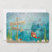 木製の看板を使用してパーティーを海にプール 招待状 (正面)