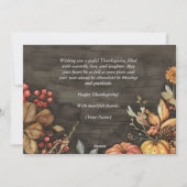 木製の秋のポンプキンと葉　ハッピーサンクスギビング シーズンカード (裏面)