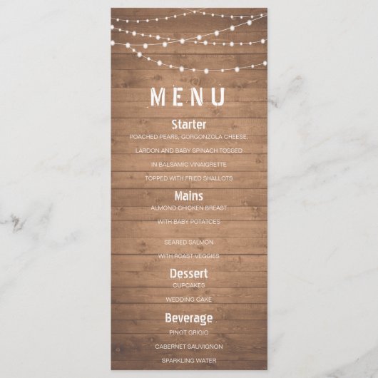 木製の穀物およびひもライト素朴なメニュー メニュー (正面)