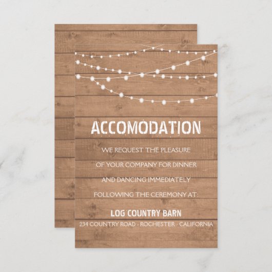 木製の穀物およびひもライト続きの結婚式の挿入物 エンクロージャーカード (正面/裏面)