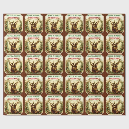 木製の穀物とパーソナライズなシカのクリスマス ラッピングペーパー (フラット)