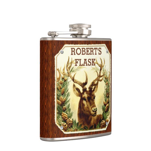 木製の穀物とパーソナライズなシカのマツ円錐形 フラスク (右)